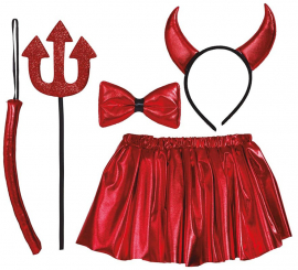 Children's Devil Kit: Tutu, Headband, Bow Tie, Tail and Trident 30 cm