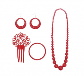 Red Flamenco Kit: Necklace, Earrings, Bracelet and Comb