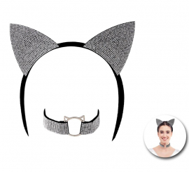 Kit de Gata brillante adulto: Diadema y Collar