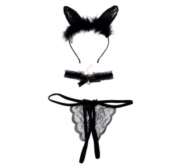 Kit de Gatito Sexy adulto: Diadema, collar y pantys