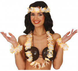 Orange Hawaiian Kit: Necklace, headdress and bracelets