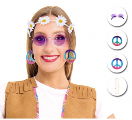 Kit de Hippie púrpura adulto: Gafas, Pendientes y Cinta