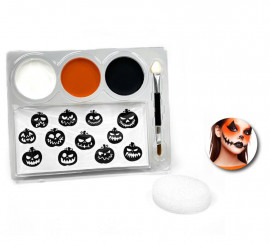 Kit de Maquillaje Calabaza: Paleta, brocha, esponja y stickers