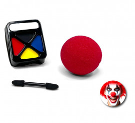 Kit de maquillage clown : palette, pinceau et nez