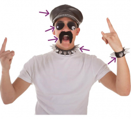 Biker Kit: Cap, Glasses, Mustache, Bracelet and Necklace