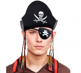 Kit Pirata: Chapéu com Tranças, Brinco e Tapa-Olho Kit Pirata: Chapéu com Tranças, Brinco e Tapa-Olho