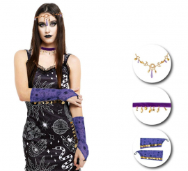 Adult Blue Fortune Teller Kit: Headdress, choker and pair of gloves