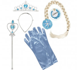 Schneeprinzessin-Kit für Kinder: Tiara, Zopf, Handschuhe und Zauberstab