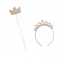 Kit de Princesa dorado y rosa: Corona y Varita