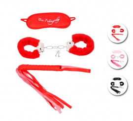 Sexy Sado Kit in assorted colors: Handcuffs, mask and whip