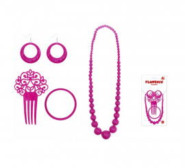 Kit de Sevillana fucsia: Peineta, Collar, Pendientes y Pulsera