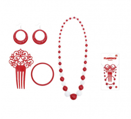 Red and white Sevillana kit: Comb, Necklace, Earrings and Bracelet