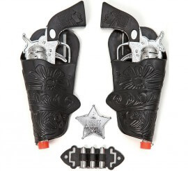 Sheriff Kit: 2 silver pistols, Holsters, Bullets and Star