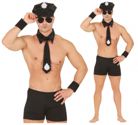 Kit de Striptease Policía adulto: Gorro, corbata y pulsera