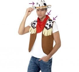 Wild West Kit für Herren: Weste, Taschentuch und Mütze