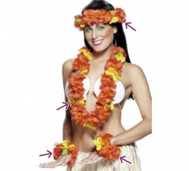 Kit Hawaiano Rojo: Collar, Cinta para la cabeza y Pulseras