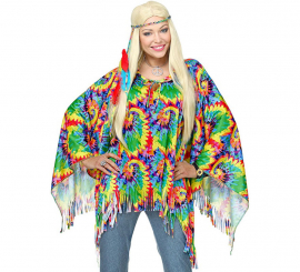 Kit de Fato hippie psicodélica: poncho e faixa de cabeça