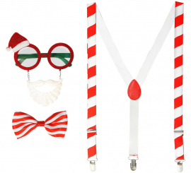 Kit Babbo Natale: Occhiali con Barba e Cappello, Bretelle e Papillon