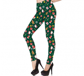 Women's printed green Christmas leggings