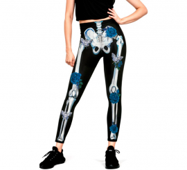 Blue Floral Skeleton Leggings for Women