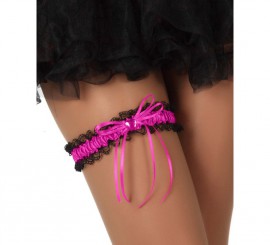 Black Garter with Fuchsia Bow