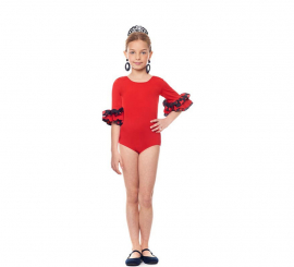 Sevillana bodysuit or leotard with red Lunar Ruffle for girl