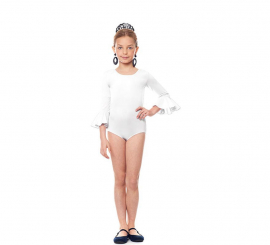 Sevillana Lycra bodysuit or leotard with white ruffle for girl