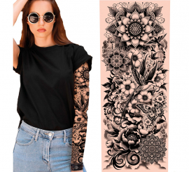 Manga de Tatuaje floral blanco y negro adulto