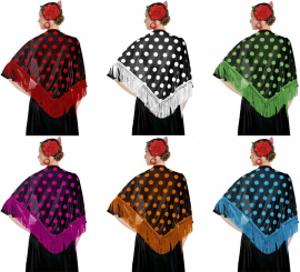 Sevillana or Chulapa shawl of 150x60 cm black and polka dots in various colors