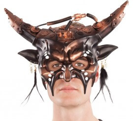 Steampunk Copper Mask with Horns and Feathers