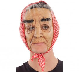 Grandmother Mask with Hair and Scarf