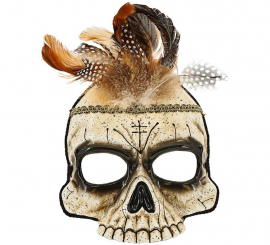 Máscara de Calavera Vudú con Plumas sin Barbilla
