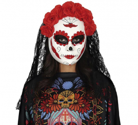 Rote Catrina-Maske mit PVC -Schleier