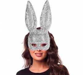 Plastic shiny silver rabbit mask