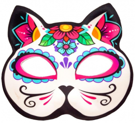 Máscara de Gato Catrina Día de Los Muertos sin Barbilla