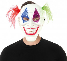 Clown mask with two-tone plastic hair