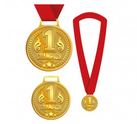 Champion -1- Medaille mit roter Schleife