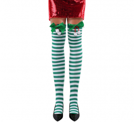 Medias a Rayas verdes Lazo de Navidad para adulto