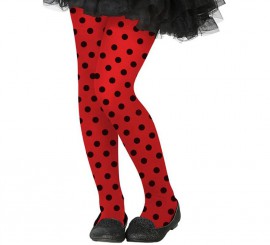 Children's Red Ladybug Tights with Black Polka Dots