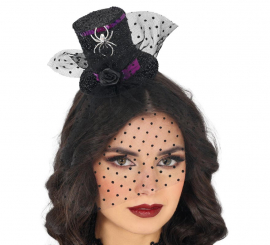 Mini chapeau haut de forme avec voile noir