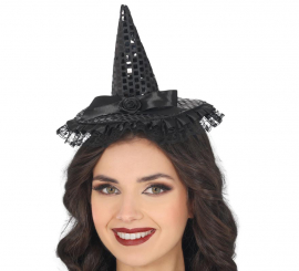 Mini chapeau de sorcière à paillettes noires