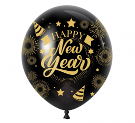 Pacote com 10 balões pretos de Feliz Ano Novo Pacote com 10 balões pretos de Feliz Ano Novo