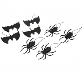 Pack of 4 Spiders and 4 Hanging Bats of 14 cm