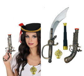 Pack Armas Pirata: Espada, Pistola, Catalejo y Medalla