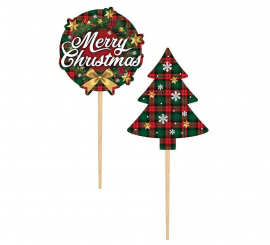 Pack de 12 Palillos Decorativos Merry Christmas de papel de 6 cm