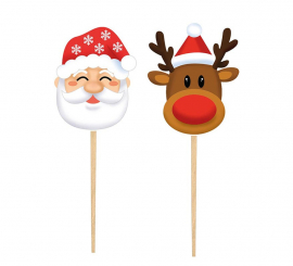 Pack de 12 bâtonnets de papier décoratifs Père Noël de 6 cm