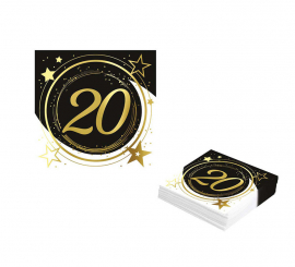 Pack of 12 Napkins 20 Years Birthdays and Anniversaries of 33X33 cm