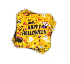 Lot de 12 serviettes orange imprimé Happy Halloween de 33x33 cm