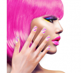 Pacote com 12 unhas autoadesivas com listras neon