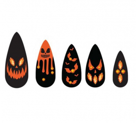Pack of 12 Pumpkin Fake Nails with Jewels